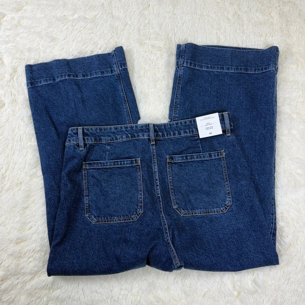 NWT H&M Wide High Waist Jeans Womens 18 Blue Dark Wash Patch Pocket Denim